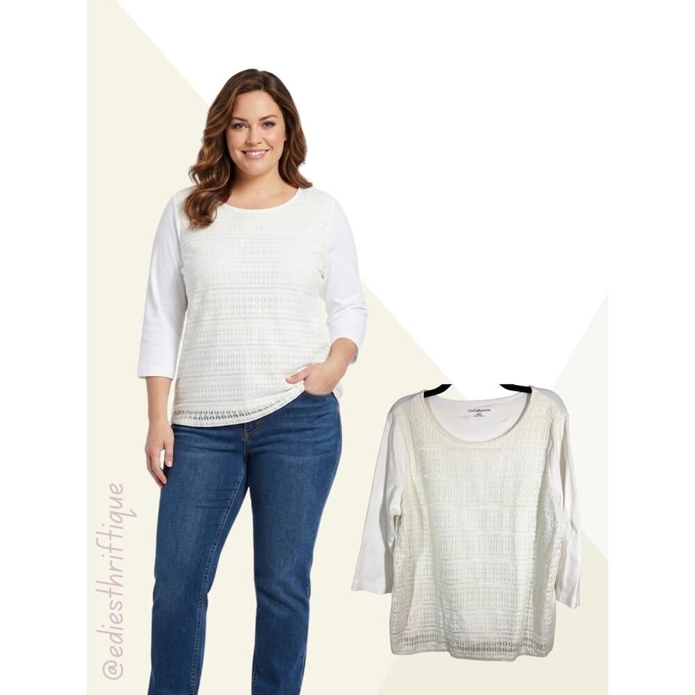 Croft & Barrow White Cotton Scoop Neck 3/4 Sleeve Top XXL